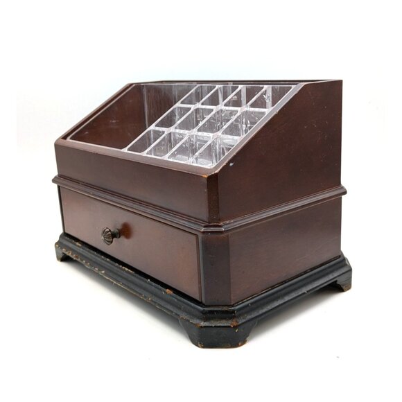 Bombay Makeup Organizer Clear Acrylic Insert One Drawer Mahogany Distressed Wood